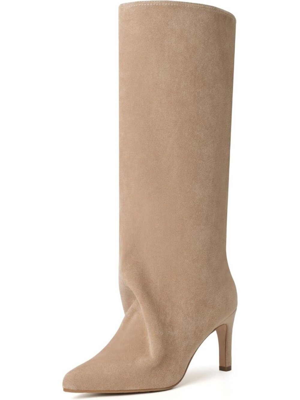 Women's Khaki Suede Slouchy Side Zipper Non-slip Sole Stiletto Knee High Boots